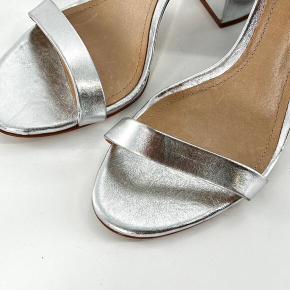 Schutz Cadey Lee Ankle Strap Heels 9.5 Silver Leather NWOT Sandals Block Heel - Picture 7 of 9